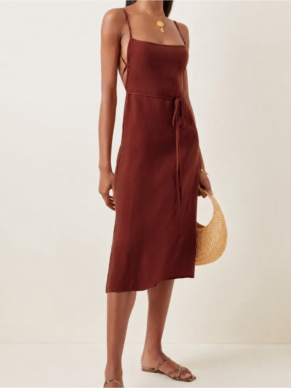 Anemos K.M. Tie Dress Size Medium Umber Brown Rust Swim Coverup 2023